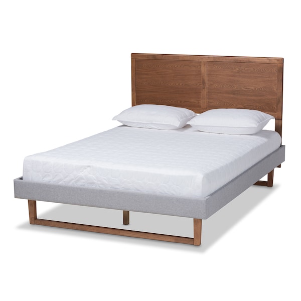 Baxton Studio Eloise Grey Upholstered and Ash Walnut Wood Full Size Platform Bed 164-9416-9419 - main
